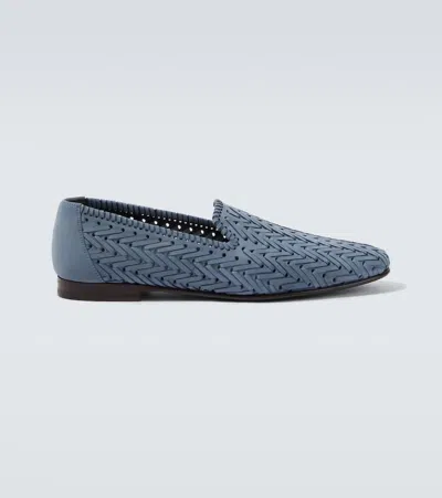 Manolo Blahnik Mario Woven Leather Loafers In Blue