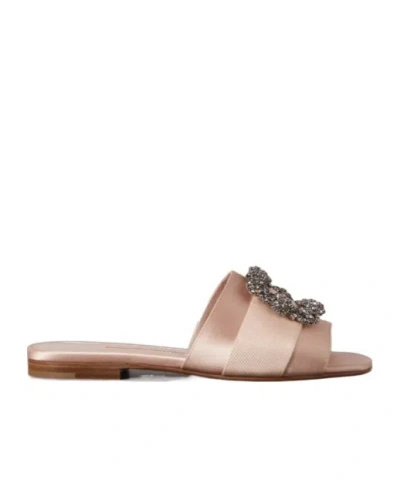 Manolo Blahnik Martamod Embellished Grosgrain-trimmed Satin Slides In Pink