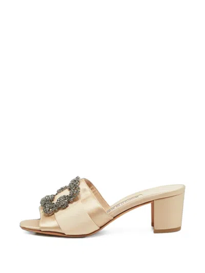 Pre-owned Manolo Blahnik Martamod Embellished Sandals In Gold