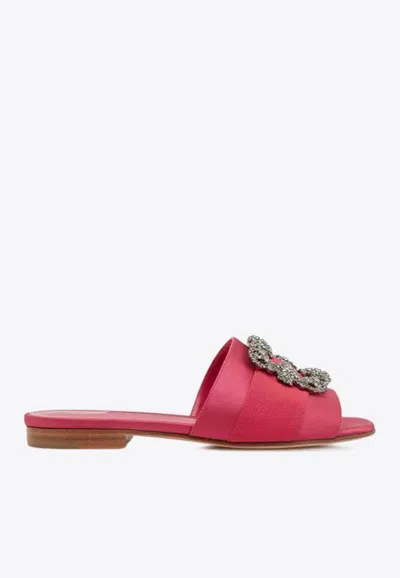 Manolo Blahnik Martamod Satin Flats With Crystal Buckle In Purple