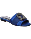 Manolo Blahnik Crystal Buckle Silk Sandals In Blue