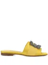 Manolo Blahnik Martamod Embellished Satin Mules In 黄色