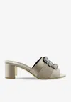 Manolo Blahnik Martanew 50 Crystal Buckle Satin Sandals In Gray