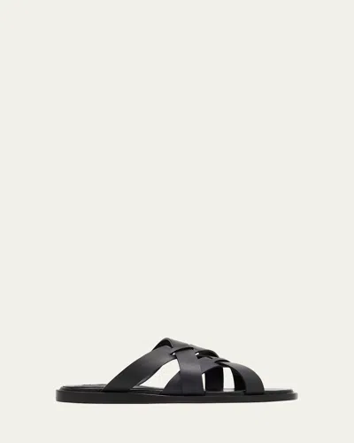 Manolo Blahnik Marvina Crisscross Leather Flat Sandals In Black