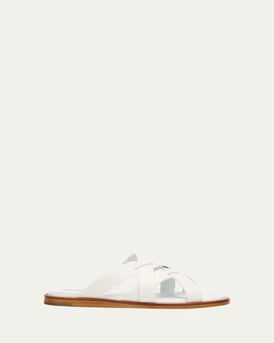 Manolo Blahnik Marvina Crisscross Leather Flat Sandals In White