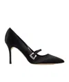 Manolo Blahnik Mary Jane Satin Pumps In Black