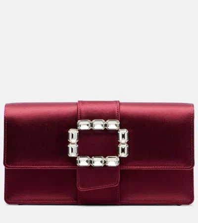 Manolo Blahnik Maycap Embellished Satin Clutch In Burgundy