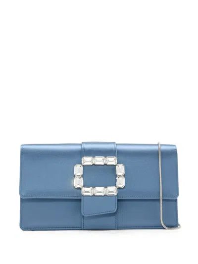 Manolo Blahnik Maycapjou Crystal-buckle Clutch Bag In Blue