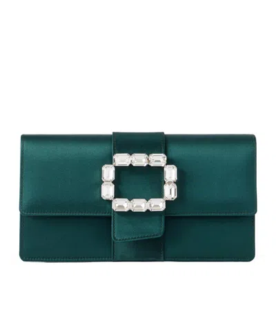 Manolo Blahnik Maycapjou Crystal-embellished Satin Clutch In Green