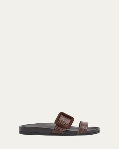 MANOLO BLAHNIK MAYFU FUSSBETT CROCO SLIDE SANDALS