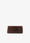 Manolo Blahnik Maygot Croc-embossed Leather Clutch In Brown