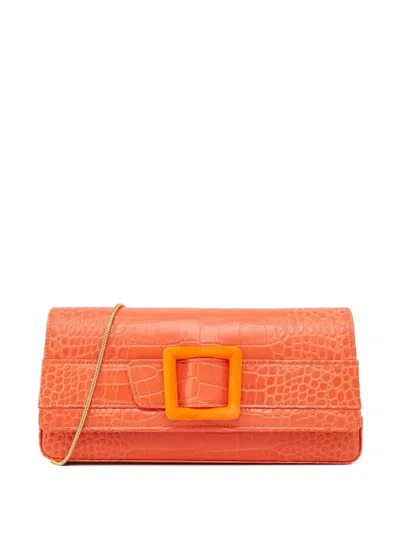 Manolo Blahnik Maygot Croc-effect Buckle Clutch Bag In Orange