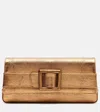 Manolo Blahnik Maygot Metallic Leather Clutch In Gold