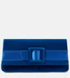 Manolo Blahnik Maygot Buckle-embellished Satin-trimmed Velvet Clutch In Blue