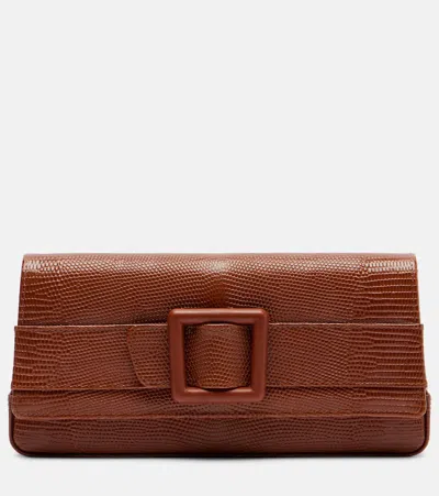 Manolo Blahnik Maygot Snake-effect Leather Clutch In Brown