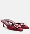 Manolo Blahnik Mayjou 50 Crystal-embellished Satin Mules In Burgundy