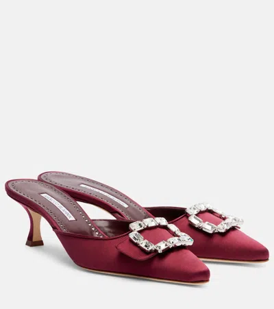 MANOLO BLAHNIK MAYJOU 50 CRYSTAL-EMBELLISHED SATIN MULES