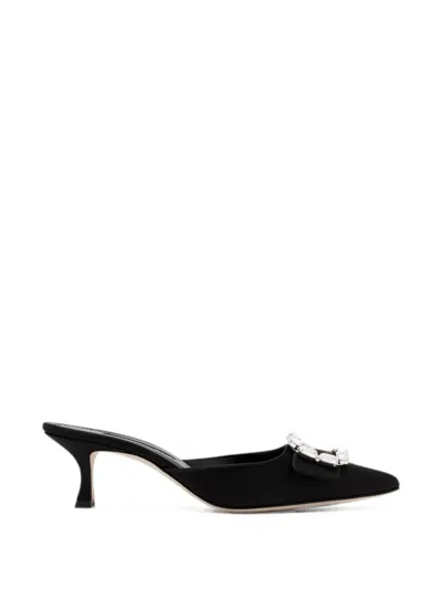 Manolo Blahnik Mayjou Crystal-buckle Mules In Black