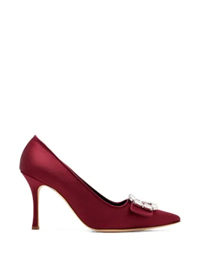 Manolo Blahnik Mayjou Crystal-buckle Pumps In Red
