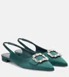 Manolo Blahnik Mayjou Satin Slingback Flats In Green