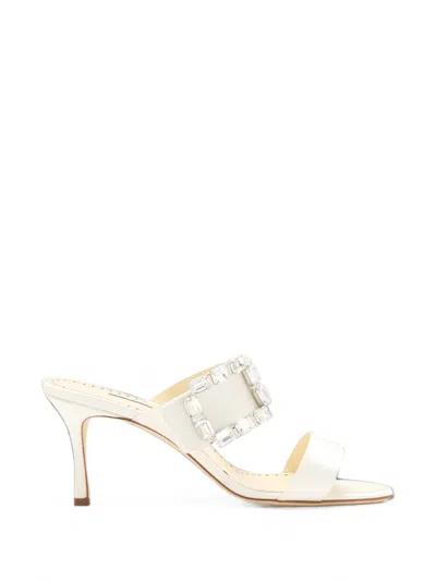Manolo Blahnik Mayjousan Crystal-buckle Satin Sandals In Multi