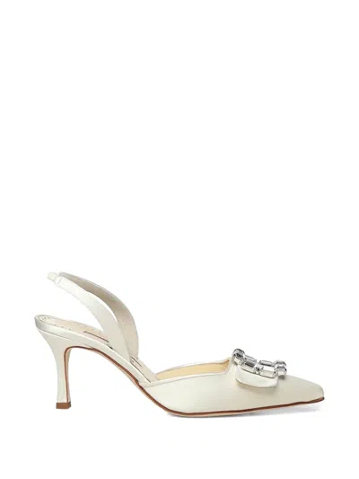 Manolo Blahnik Mayjousli Buckle-embellished Slingback Pumps In White
