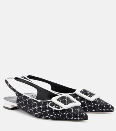 Manolo Blahnik Maylura Raffia-effect Slingback Flats In Black