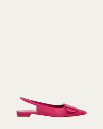 Manolo Blahnik Maylura Suede Slingback Ballerina Flats In Pink