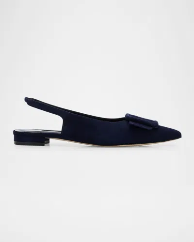 Manolo Blahnik Maylura Suede Slingback Ballerina Flats In Blue