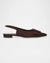 Manolo Blahnik Maylura Suede Slingback Ballerina Flats In Brown
