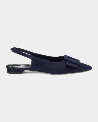 Manolo Blahnik Maylura Suede Slingback Flats In Navy4116
