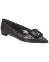 Manolo Blahnik Maysale 10 Buckled Suede-trimmed Croc-effect Leather Point-toe Flats In Black