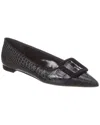 Manolo Blahnik Maysale 10 Buckled Suede-trimmed Croc-effect Leather Point-toe Flats In Black