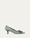 Manolo Blahnik Maysale 50 Buckle Kitten-heel Pumps In Gray