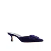 Manolo Blahnik Kitten Heel Mules In Navy Blue Suede In Purple