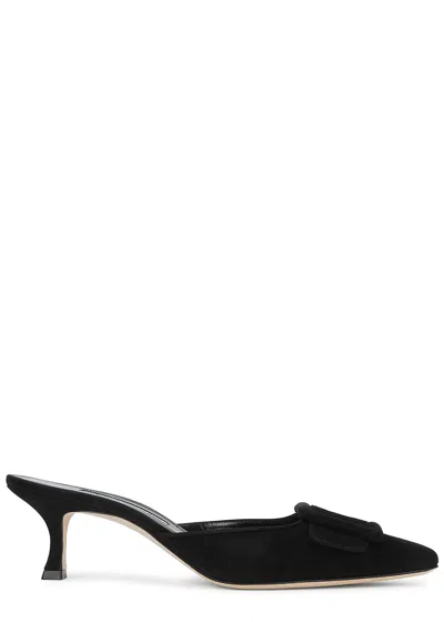Manolo Blahnik 50mm Maysale Velvet Mules In Grey