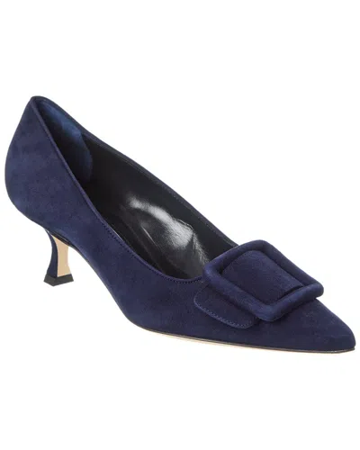 Manolo Blahnik Maysale 50 Suede Pump In Blue
