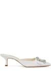 Manolo Blahnik Maysale Crystal Buckle Pointed Toe Mule In Ivory
