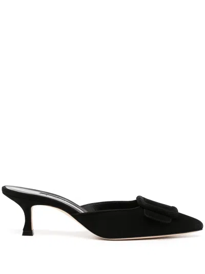 Manolo Blahnik 50mm Maysale Velvet Mules In Grey