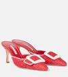 Manolo Blahnik Maysale 70 Leather-trimmed Raffia Mules In Red