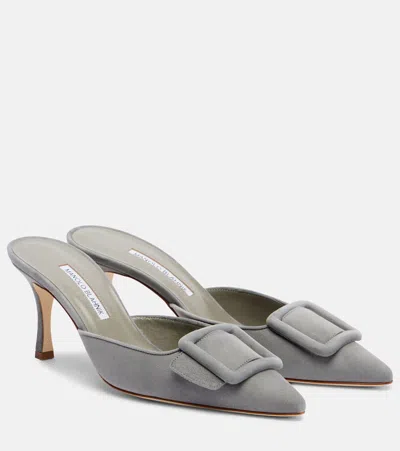 Manolo Blahnik Maysale 70 Suede Mules In Gray