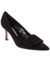 Manolo Blahnik Maysale Suede Pointed-toe Buckle Pumps In Black