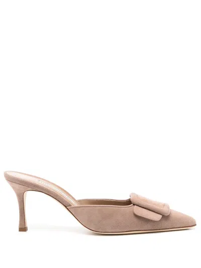 Manolo Blahnik 50mm Maysale Suede Mules In Nude