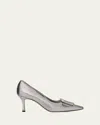 Manolo Blahnik Maysale 70mm Silky Buckle Pumps In Silver