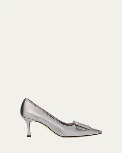 Manolo Blahnik Maysale 70mm Silky Buckle Pumps In Silver