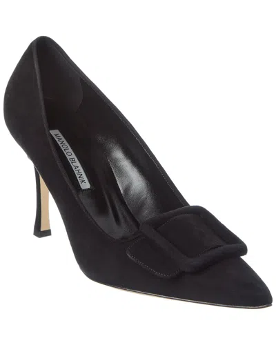 Manolo Blahnik Maysale 90 Suede Pump In Black