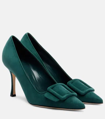 Manolo Blahnik Maysale 90 Suede Pumps In Green