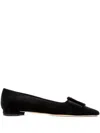 Manolo Blahnik Maysale Suede Buckle Ballerina Flats In Black