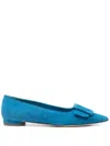 Manolo Blahnik Maysale Suede Point-toe Flats In Blue