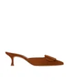 Manolo Blahnik Maysale 50 Buckled Suede Mules In Brown